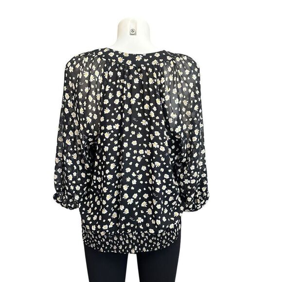 KARL LAGERFELD Floral Blouson Top‎ Puff 3/4 Sleeve Chiffon sz Medium - Picture 4 of 8